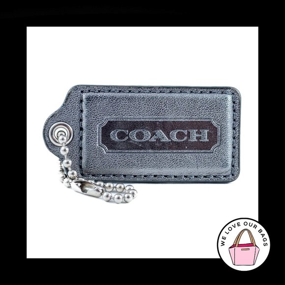 Coach Accessories - 2.5" COACH MATTE Gray Metallic LEATHER Nickel Fob Bag Charm Keychain Hang Tag